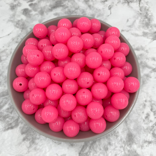 15mm Round Silicone Beads - Pink Jelly Glitter