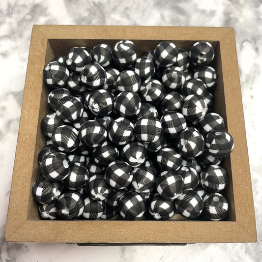 New Design Black White Plaid Silicone Beads, 12/15mm Silicone Beads, Bulk  Round Silicone Beads, Craft Loose Beads, DIY Jewelry Accessories 