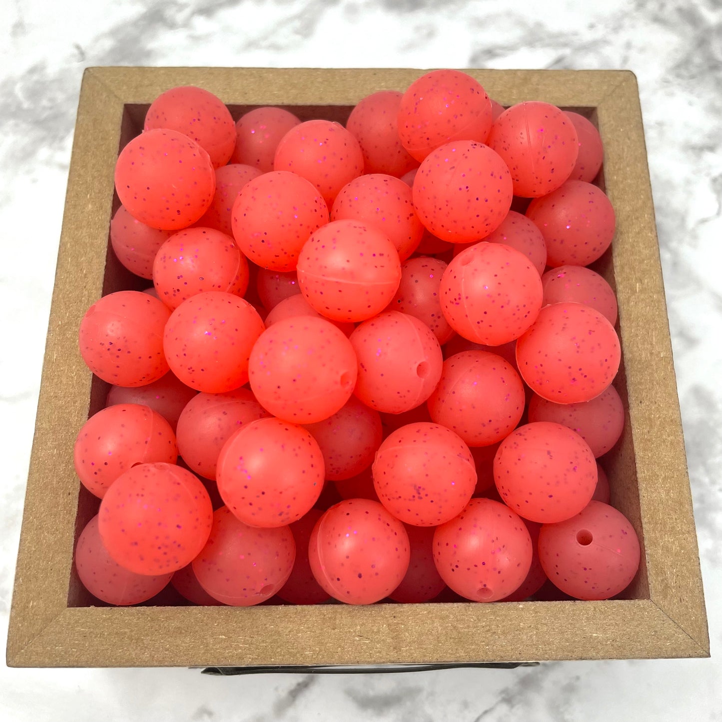 15mm Round Glitter Silicone Beads - Strawberry Red Glitter