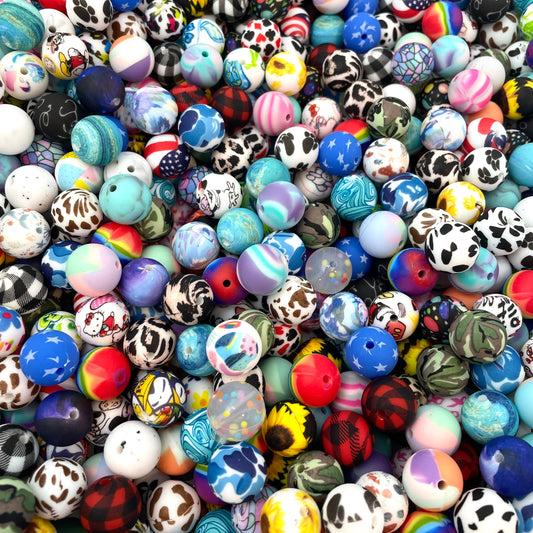 Silicone Beads Bulk Grab Bag - 15mm round - 250 beads - AJ Craft