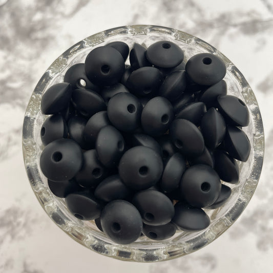 Dark Grey 12mm Lentil Silicone Beads