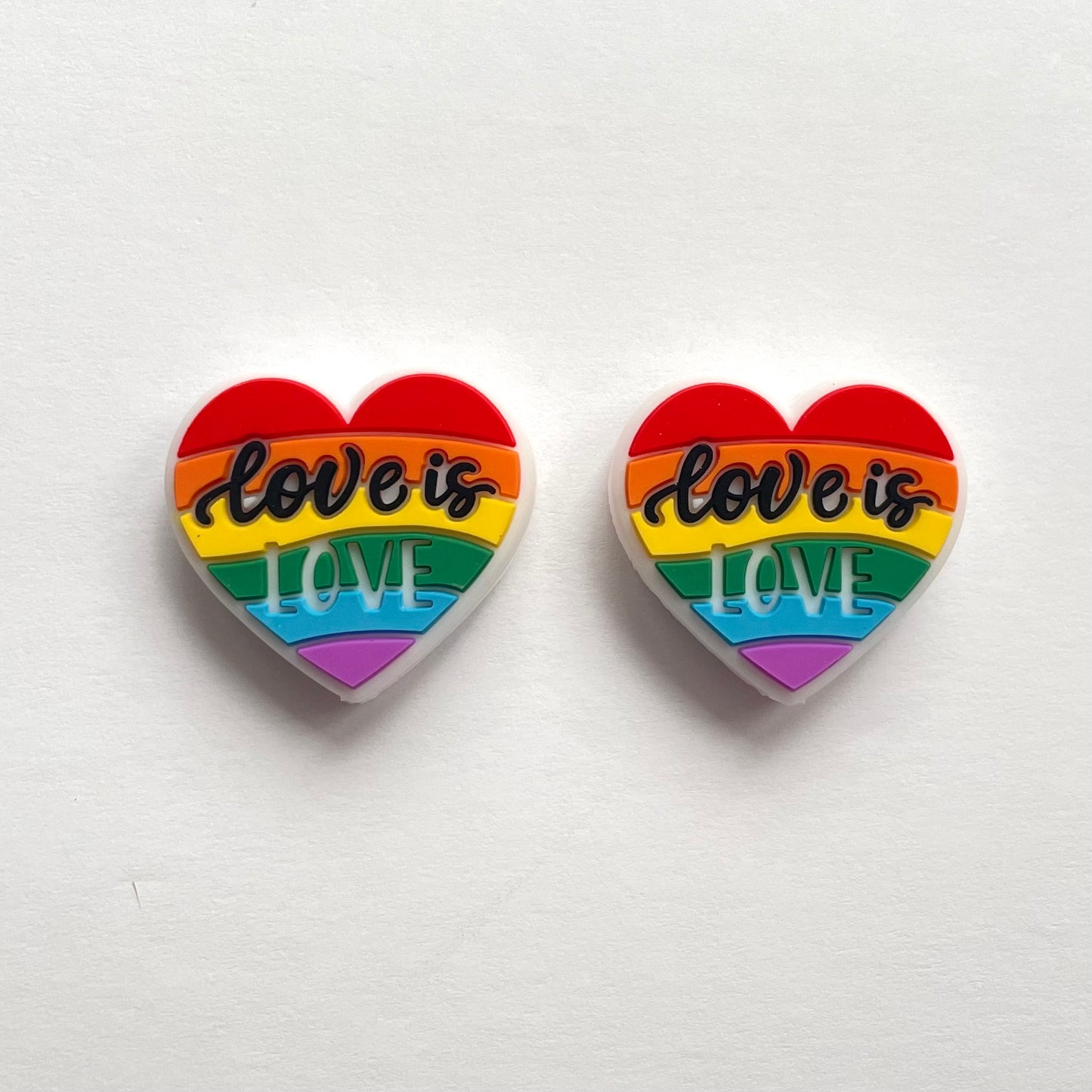 Rainbow Heart "Love is Love" Silicone Focal Bead